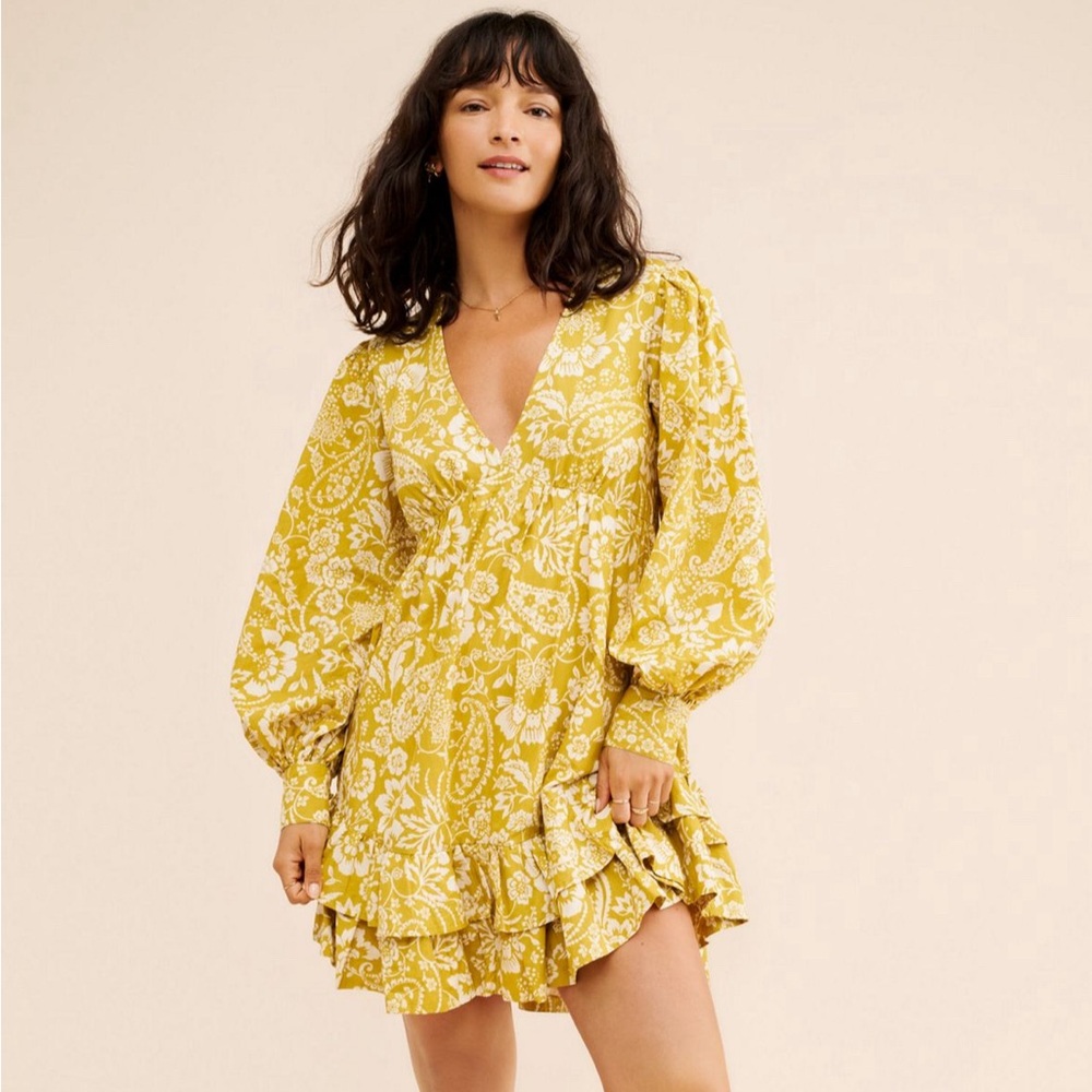 Anthropologie Maeve V-Neck Frill Puff Sleeve Mini Dress XXS